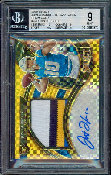 2020 SELECT PRIZM GOLD #4 JUSTIN HERBERT JUMBO ROOKIE SIG. SWATCHES 07/10