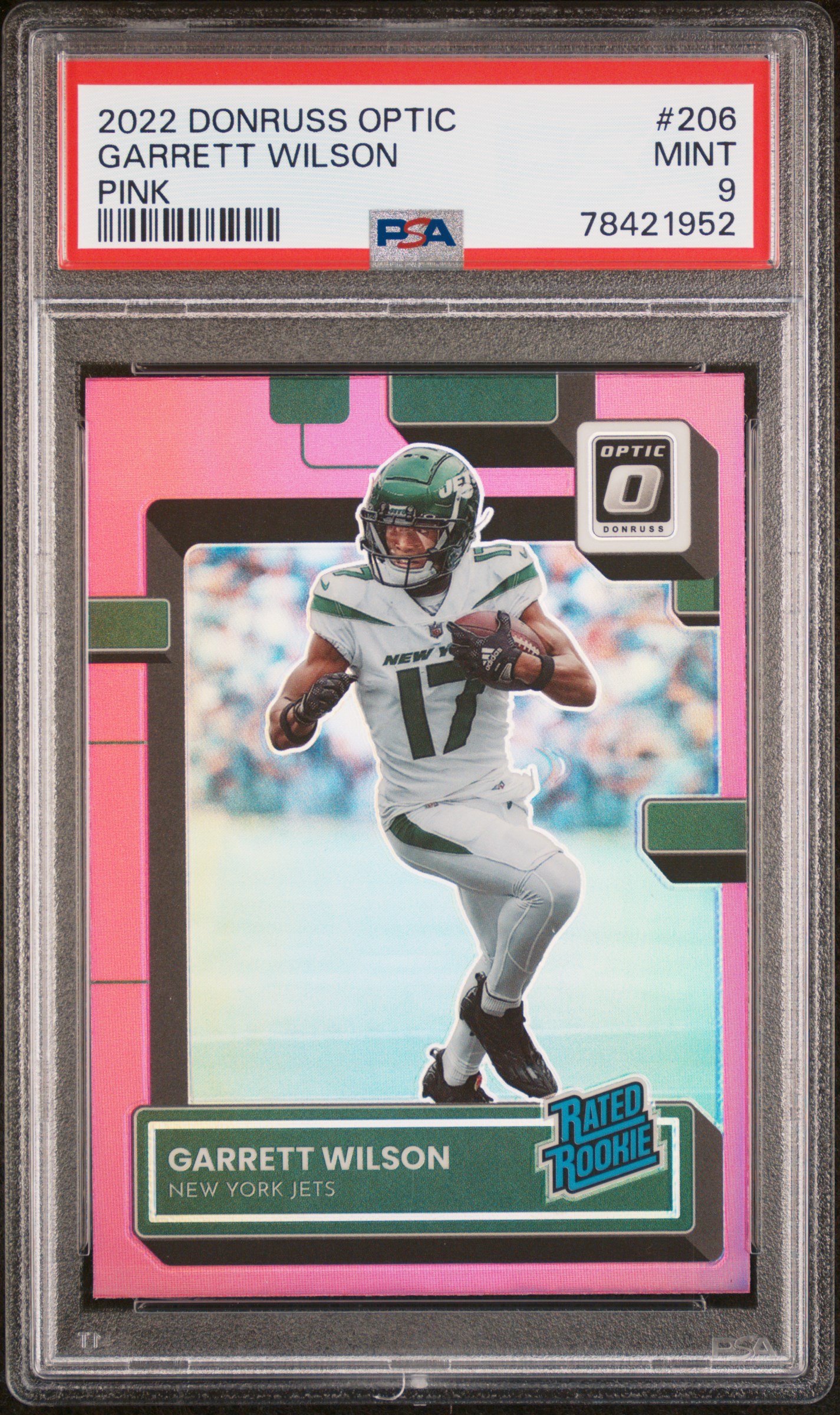 Garrett Wilson 2022 Donruss Optic #206 Pink Rated Rookie RC PSA9 MINT Jets