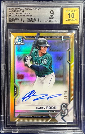 2021 bowman chrome draft Henry Ford Gold Refractors BGS 9