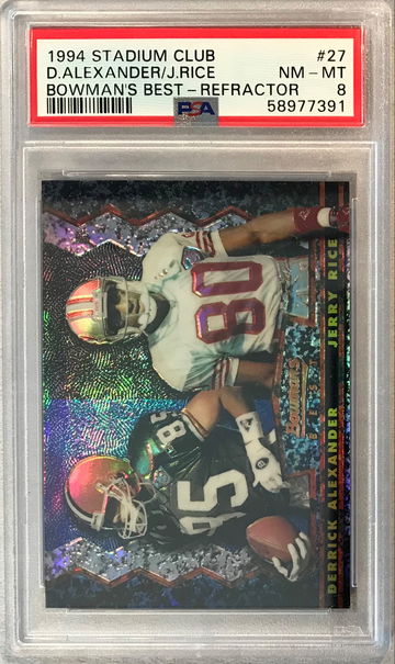 1994 Stadium Club Bowman’s Best Refractor Jerry Rice & Derrick Alexander #27 - PSA 8 