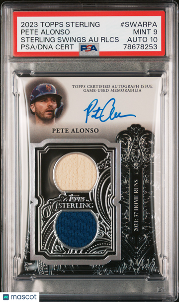2023 Topps Sterling Sterling Swings Autograph Relics Pete Alonso #SWARPA Rlcs PSA 9 Auto 10