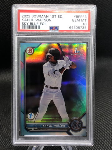 Kahlil Watson 2022 Bowman 1st First Edition Sky Blue Foil PSA 10 Pop 11