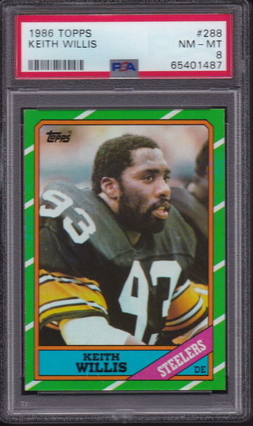1986 TOPPS Football #288 KEITH WILLIS Pittsburgh Steelers PSA 8 NM-MT