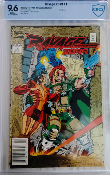 RAVAGE 2099 #1 CBCS 9.6 FIRST ISSUE RARE NEWSSTAND GOLD FOIL COVER STAN LEE STORY