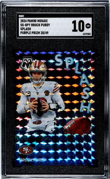2024 Panini Mosaic Splash Purple Prizm Brock Purdy #SS-BPY /49 SGC 10