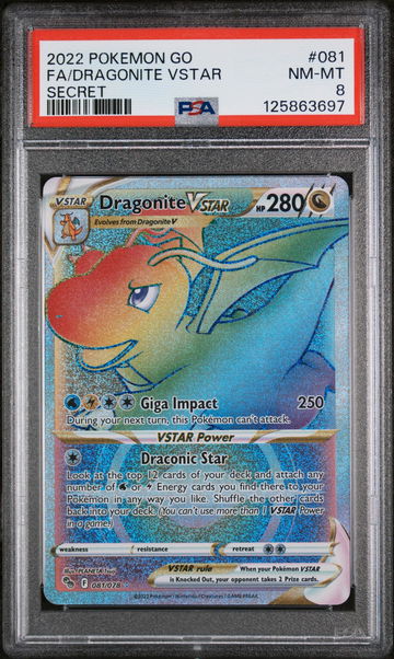 2022 Pokemon Go Secret Rare Dragonite Vstar #81 PSA 8