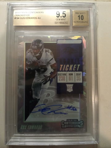 2018 Gus Edwards Contenders Cracked Ice 24/24 RC BGS 9.5/10