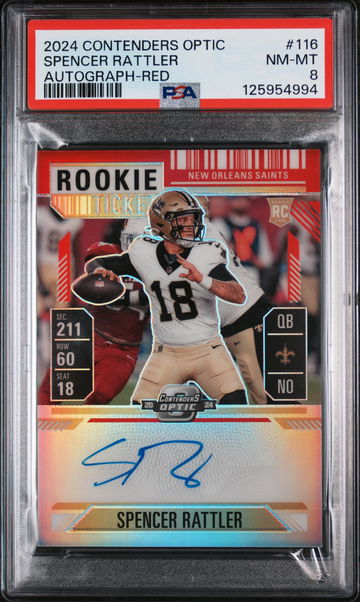 2024 Panini Contenders Optic Autograph-Red Spencer Rattler #116 /175 PSA 8