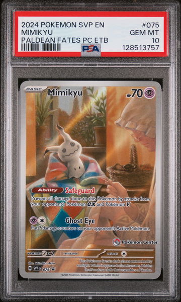 2024 Pokemon Scarlet and Violet Black Star Promo Paldean Fates Pokemon Center Elite Trainer Box Mimikyu #075 PSA 10