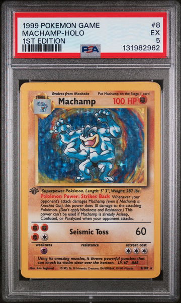 1999 Pokemon Base Set Holo 1st Edition Machamp #8 PSA 5