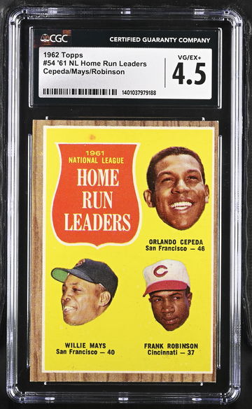 1962 TOPPS '61 NL HOME RUN LEADERS CEPEDA/MAYS/ROBINSON #54 CGC 4.5 BS.B2.17