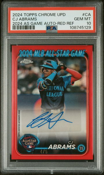 2024 Topps Chrome UPD CJ Abrams All-Star Auto Red Refractor 4/5 PSA 10