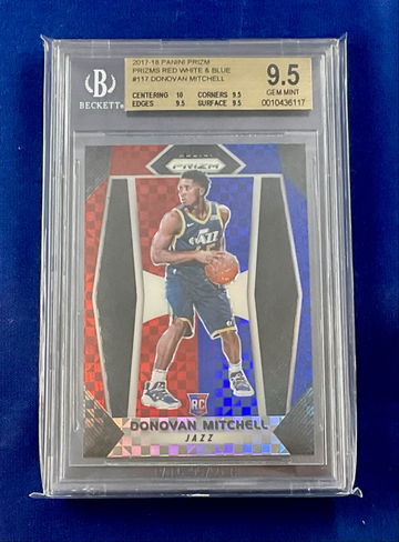DONOVAN MITCHELL -- 2017-18 Prizm RED WHITE & BLUE PRIZMS Rookie -- BGS 9.5  RC -- GRADES:  10, 9.5, 9.5, 9.5