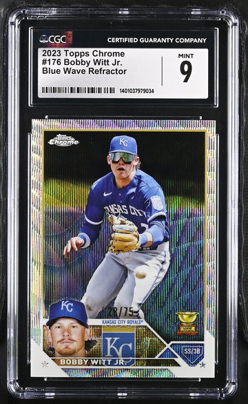 2023 TOPPS BOBBY WITT JR. CHROME BLUE WAVE REFRACTOR #176 CGC 9 BS.E1.27