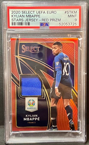 Kylian Mbappe Select Euro 2020 Stars Jersey Red Prizm /25 PSA 9 Game Worn Patch Pop 1