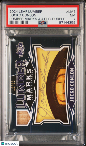 2024 Leaf Lumber Lumber Marks Autograph Relic Jocko Conlon #LM7 RLC Purple /15 PSA 7