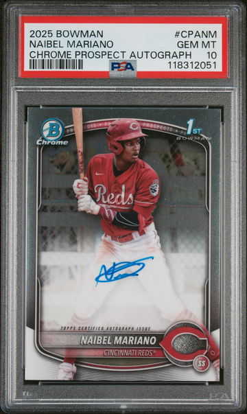 2025 Bowman Chrome Prospect Autograph Naibel Mariano #CPANM PSA 10