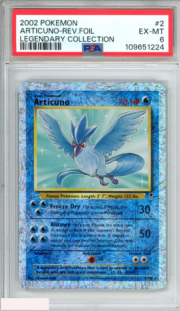 2002 POKEMON LEGENDARY COLLECTION ARTICUNO REVERSE FOIL #2 PSA 6 EX-MT