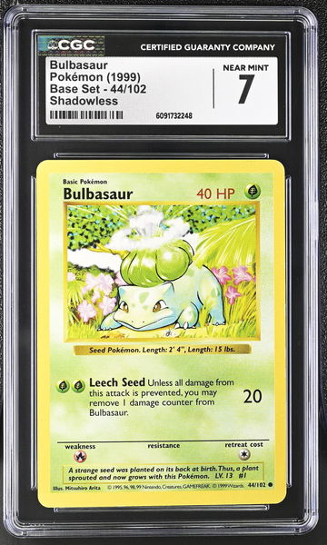 1999 Pokémon Base Set Shadowless Bulbasaur #44/102 CGC 7