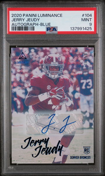2020 Panini Luminance Autograph Blue Jerry Jeudy #104 /50 PSA 9