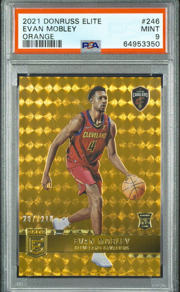 2021-22 Panini Donruss Elite Evan Mobley Orange /210 PSA 9 Mint RC SP Cavaliers