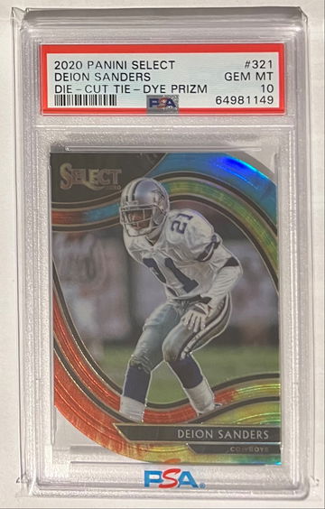 2020 Select Deion Sanders Cowboys Die Cut Tie Dye Prizm #/25 PSA 10