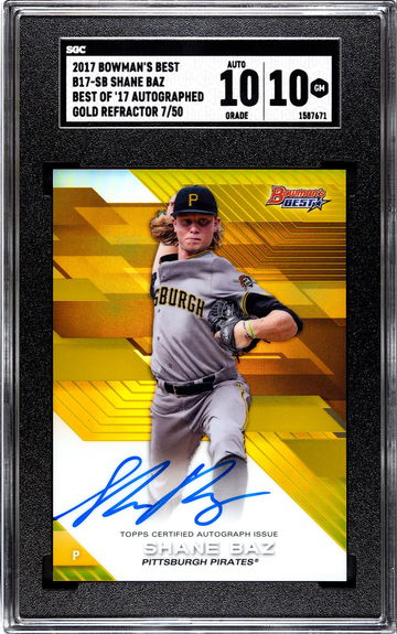 2017 Bowman's Best Best of '17 Autographed Gold Refractor 7/50 Shane Baz SGC 10 with 10 Auto Pop 2!!!