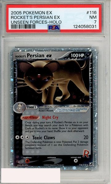 2005 POKEMON EX UNSEEN FORCES ROCKETS PERSIAN EX #116 HOLO PSA 7 NM
