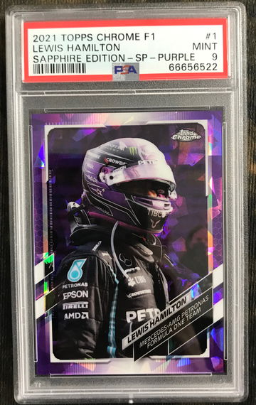 2021 Topps chrome f1 Formula 1 Lewis Hamilton Sapphire Edition SP variation purple #1 /10 psa9 
