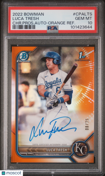 2022 Bowman Chrome Prospect Autographs Luca Tresh #CPALTS CHR. Pros. Auto Orange Refractor /25 PSA 10