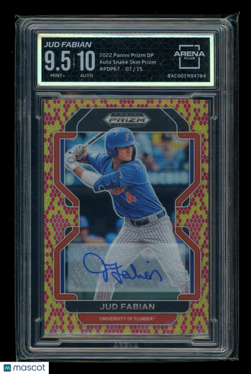 2022 Panini Prizm Draft Picks Snake Skin Prizm Jud Fabian #PDP67 /15 Auto Arena Club 9.5 Auto 10
