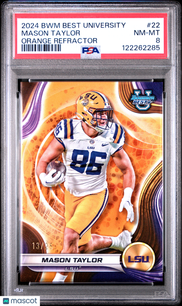2024 Bowman Best University Mason Taylor #22 Orange Refractor /25 PSA 8