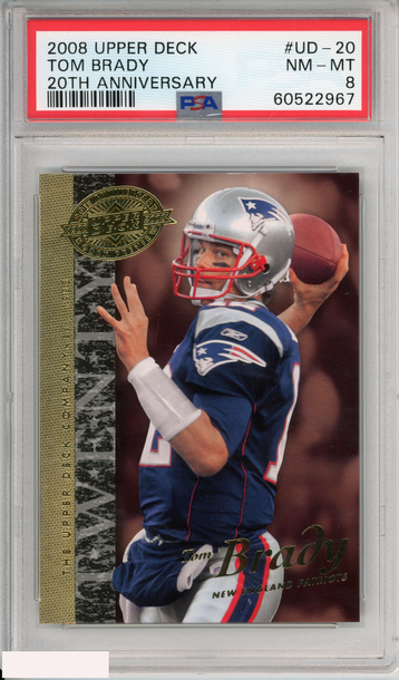 2008 UPPER DECK TOM BRADY #UD-20 20TH ANNIVERSARY PATRIOTS PSA 8 NM-MT