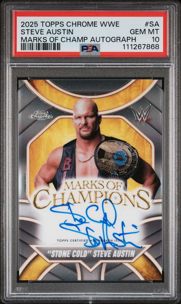 2025 Topps Chrome WWE Marks of Champions Autograph Stone Cold Steve Austin #MOCSA PSA 10