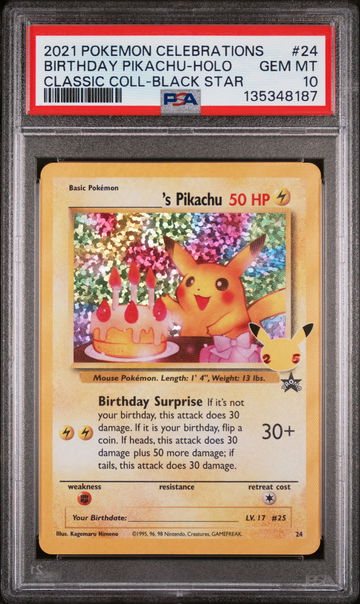 2021 Pokemon Black Star Promos Celebrations Classic Collection Holo Birthday Pikachu #24 PSA 10