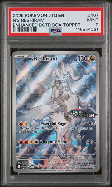 2025 Pokemon #167 N's Reshiram Enhanced BSTR Box Topper PSA 9