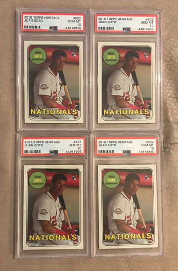 (4) 2018 Topps Heritage Juan Soto RC PSA 10