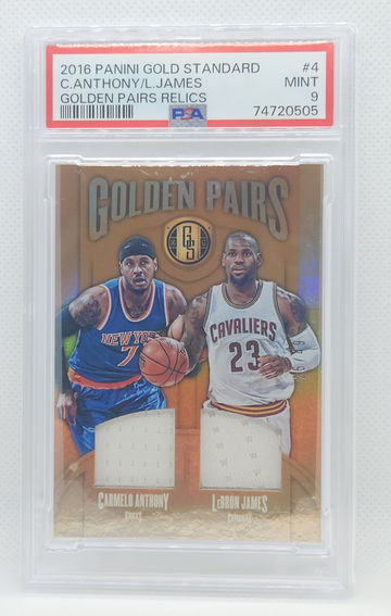 LEBRON JAMES CARMELO ANTHONY 2016-17 Gold Standard GOLDEN PAIRS DUAL JERSEY 25/49 PSA 9 MINT LAKERS