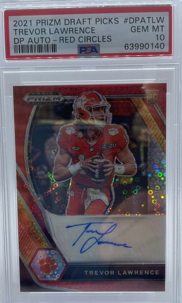 2021 Prizm Draft Picks Trevor Lawrence DP Auto Red Circles PSA 10