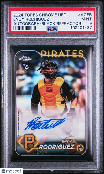 2024 Topps Chrome Update Chrome Baseball Update Series Autographs Endy Rodriguez #ACER Black Refractor /10 PSA 9