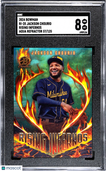 2024 Bowman Jackson Chourio #RI-20 Rising Infernos Aqua Refractor SGC 8