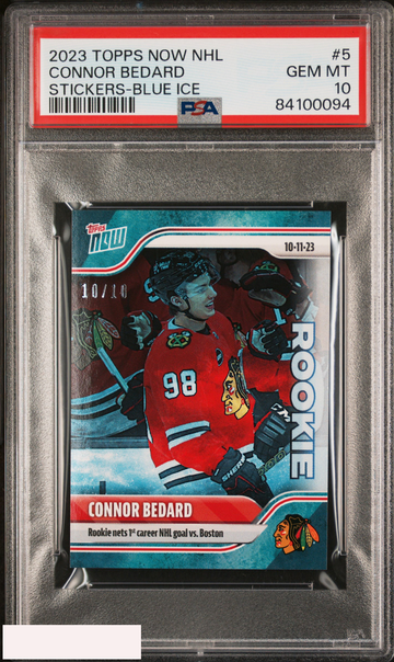 2023 TOPPS NOW NHL STICKERS CONNOR BEDARD #5 BLUE ICE 10 OF 10 ROOKIE RC PSA 10