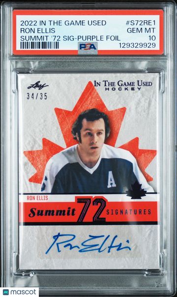 2022 Leaf In The Game Used Summit '72 Signatures Ron Ellis #S72RE1 Purple Foil /35 PSA 10