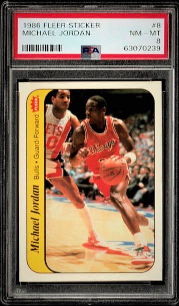 Michael Jordan 1986 Fleer Sticker #8 RC Rookie PSA 8 NM-MT