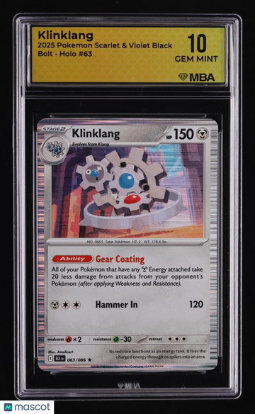 2025 Pokemon Scarlet & Violet Black Bolt Klinklang Holo MBA 10 #63