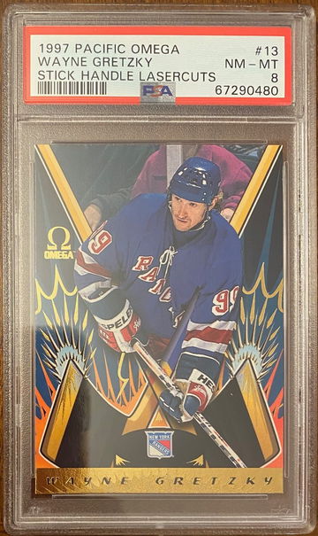 Wayne Gretzky - 1997 Pacific Omega - Stick Handle Lasercuts #13 - PSA 8