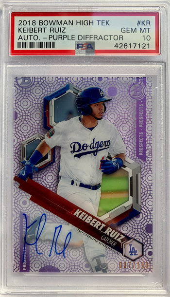 Keibert Ruiz 2018 Bowman High Tek Auto - Purple Refractor #37/150 PSA 10