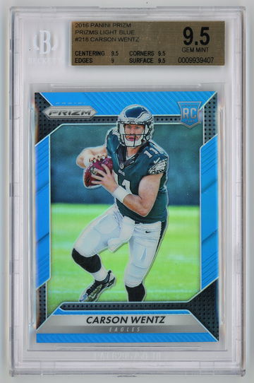 2016 Panini Prizm Prizms Light Blue /199 Carson Wentz Light Blue BGS 9.5
