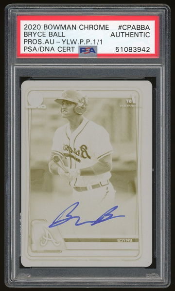2020 Bowman Chrome BRYCE BALL 1/1 Yellow Printing Plate Auto 1st RC PSA/DNA Phillies