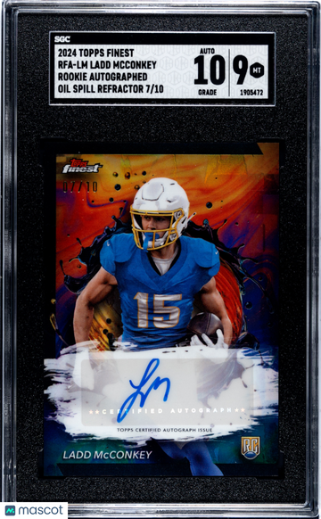2024 Topps Finest Ladd Mcconkey #RFA-LM Rookie Autograph Oil Spill Refractor SGC 9 Auto 10